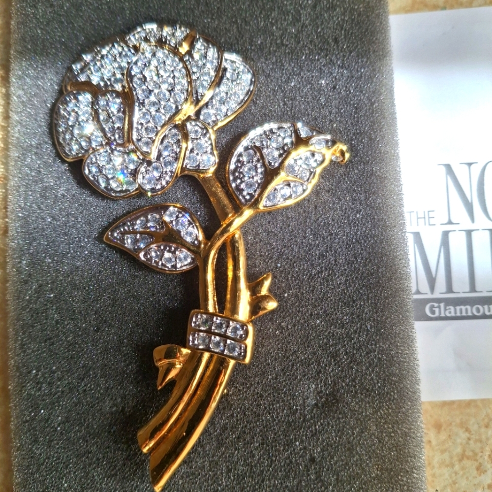 Nolan Miller Glamour Collection Pave Rose Pin Goldtone